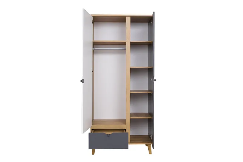 Vintra Garderob 90 cm - Vit/Grå/Gyllene Ek - Förvaring - Klädförvaring - Garderob & garderobssystem