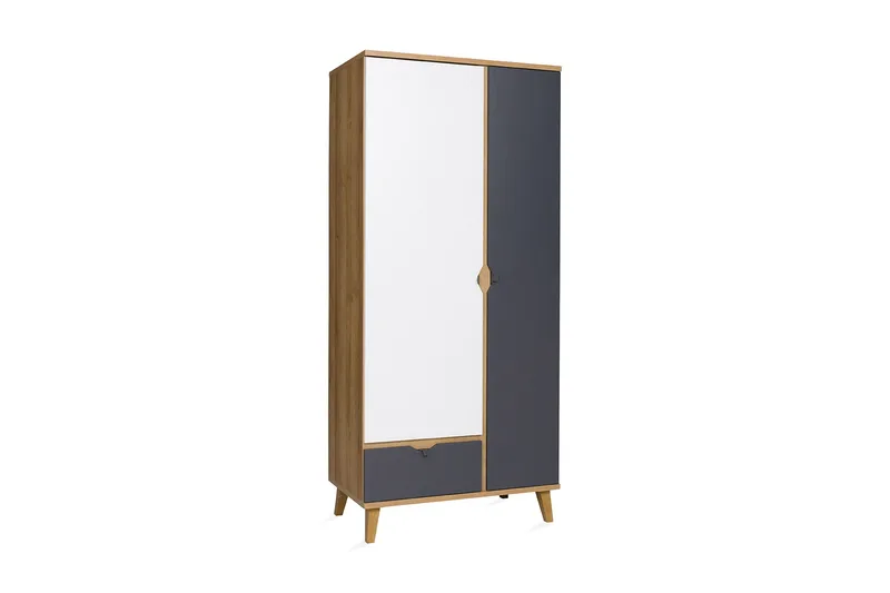 Vintra Garderob 90 cm, Vit/Grå/Gyllene Ek