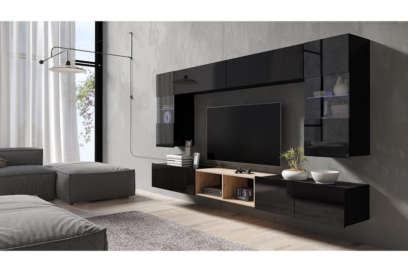 Tessan Väggenhet med Vit LED - Svart/Vit LED - Förvaring - Skåp - Förvaringsskåp