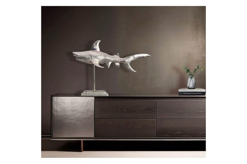 Dekorativ figur Wohnling Dekorhaj 70 cm aluminium, maritim stil Silver - Silver - Inredning - Dekoration & inredningsdetaljer - Prydnadssaker - Dekorationsfigur