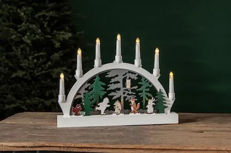 Adventsljusstake Forest Friends 45x33 cm 7 ljus Batteridriven - Vit / Grön / Brun - Inredning - Julpynt & helgdekoration - Julpynt & juldekoration