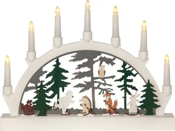 Adventsljusstake Forest Friends 45x33 cm 7 ljus Batteridriven - Vit / Grön / Brun - Inredning - Julpynt & helgdekoration - Julpynt & juldekoration