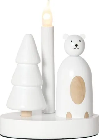 Christmas Joy Isbjörn 16 cm - Rund Ljusstake i Trä, Vit