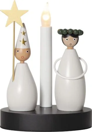 Christmas Joy Lucia 16 cm - Rund Ljusstake i Trä, Vit