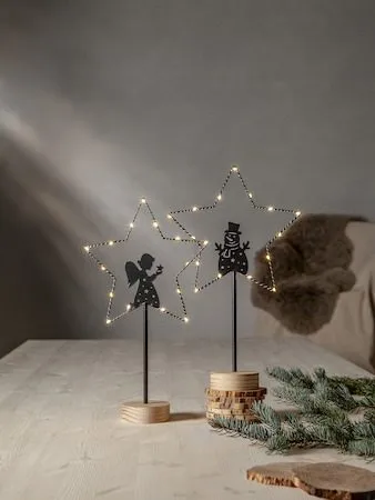 Glimta Inomhusdekoration belysning 25 cm - svart med naturfärgad träbas - Inredning - Julpynt & helgdekoration - Julpynt & juldekoration