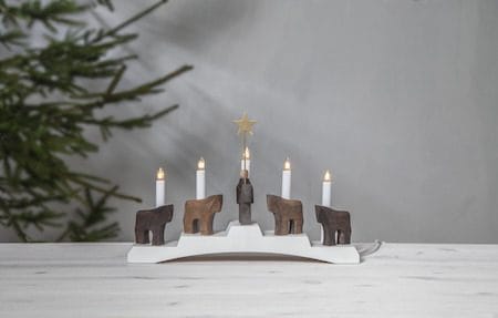 Ljusstake Staffans Fålar 45x29 cm Trä 5 ljus E10 - Vit / Brun - Inredning - Julpynt & helgdekoration - Julpynt & juldekoration