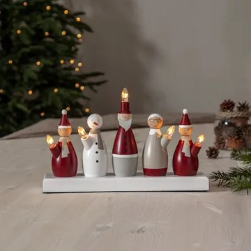Tomtefamilj Adventsljusstake Luciatåg 33.5 cm - Ljusstake i Trä för Advent - Vinröd - Inredning - Julpynt & helgdekoration - Julpynt & juldekoration