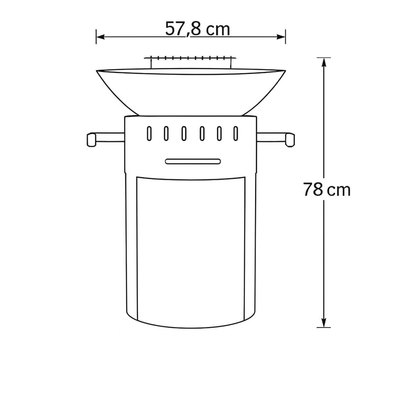 Eldstad med grillplatta i rostfritt stål | 58 cm fire pit | Svart