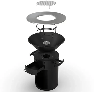 Eldstad med grillplatta i rostfritt stål | 58 cm fire pit | Svart - Inredning - Kaminer - Utomhuskamin & eldstad