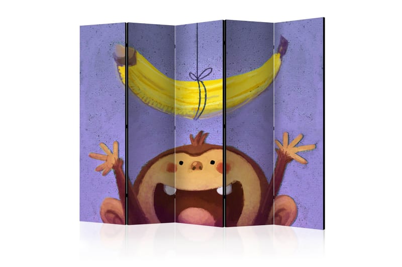 Kadira Fällbar Rumsavdelare 172x225 cm med Apa och Banan i Tyg, Brun|Lila|Gul