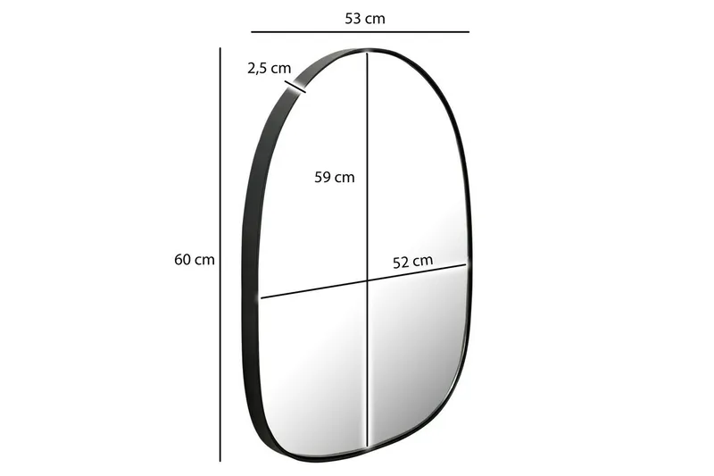 Spegel Wohnling Asymmetrisk tjock metallram oval 60 cm - Inredning - Speglar - Väggspegel
