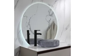Felicia Spegel med LED-belysning Rund 80 cm Silver - Hus & renovering - Kök & bad - Badrum - Badrumsmöbler & badrumsinredning - Badrumsspegel