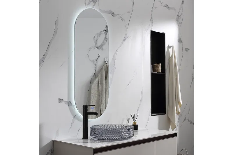 Olivia Oval LED-spegel med antifog-funktion 45x110cm Silver, Lyfco