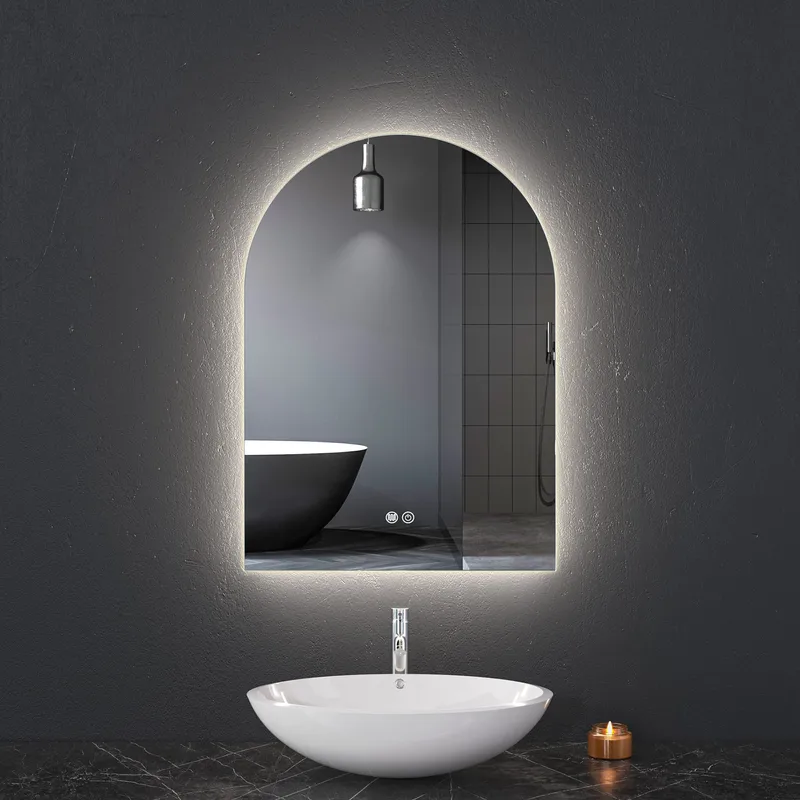 Badrumsspegel 70x85cm med LED-belysning | Valvformad | Dimmer och Anti-fog | ADRIENNE