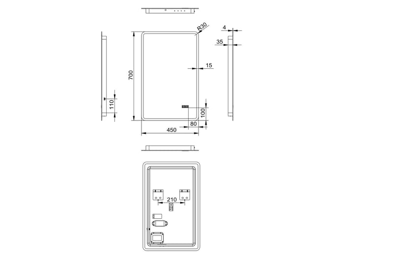 Aspsele Badrumsspegel 45x70 cm LED-belysning - Hus & renovering - Kök & bad - Badrum - Badrumsmöbler & badrumsinredning - Badrumsspegel