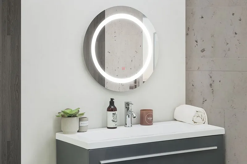 Rystal Spegel LED Rund 58x58 cm, Silver