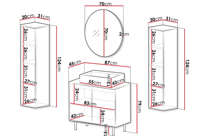 Casa Komplett möbelpaket - Vit - Hus & renovering - Kök & bad - Badrum - Badrumsmöbler & badrumsinredning - Kompletta möbelpaket badrum