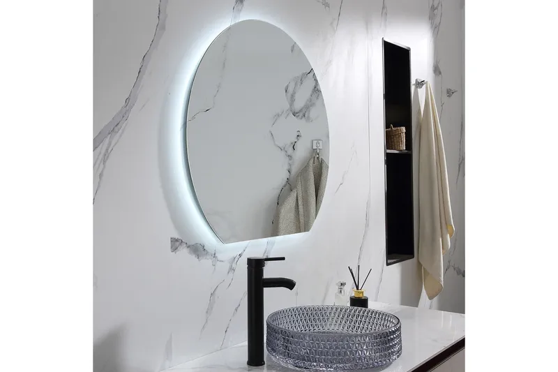 Felicia Spegel med LED-belysning Rund 100 cm Silver