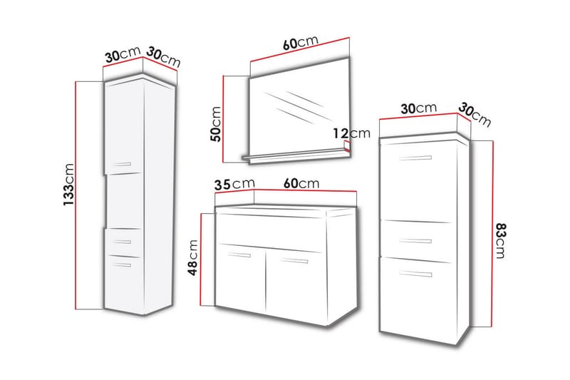 Ericka Badrumsset - Ek/Vit/Högglans - Hus & renovering - Kök & bad - Badrum - Badrumsmöbler & badrumsinredning - Kompletta möbelpaket badrum