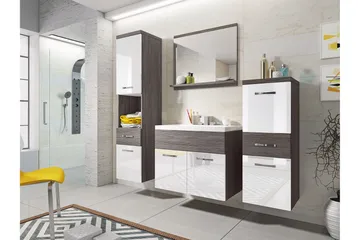 Ericka Badrumsset - Vit/Högglans/Grå/Brun - Hus & renovering - Kök & bad - Badrum - Badrumsmöbler & badrumsinredning - Kompletta möbelpaket badrum