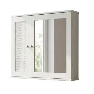 Morilo Badrumsskåp med spegel 60 cm Wienerflätning - Vit med silverfärgade handtag - Hus & renovering - Kök & bad - Badrum - Badrumsmöbler & badrumsinredning - Spegelskåp badrum