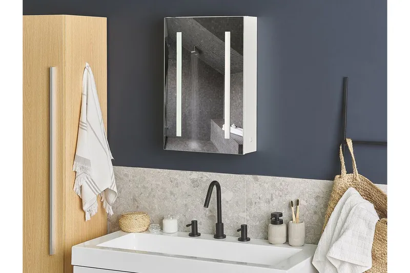 Belmena Badrumsskåp 40 cm Spegel med LED-belysning, Vit