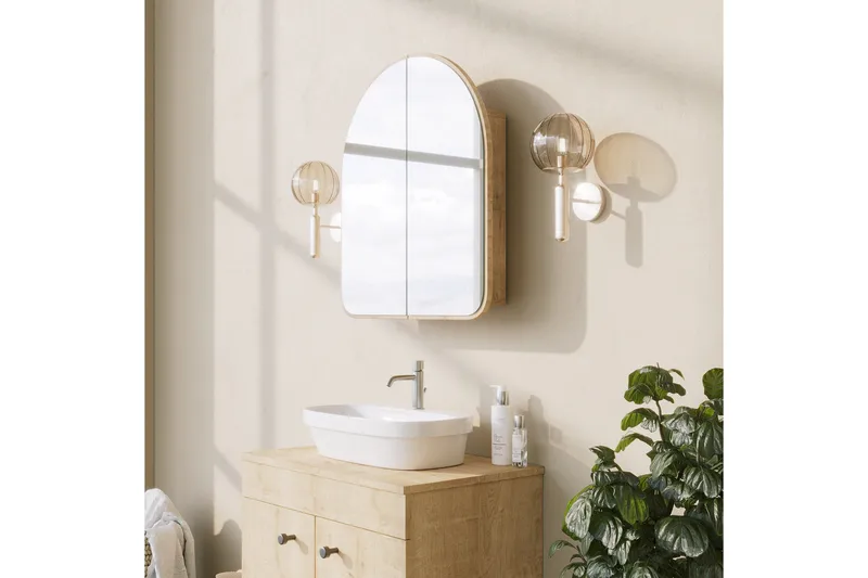 Heren Väggskåp med Spegel 45 cm, Beige