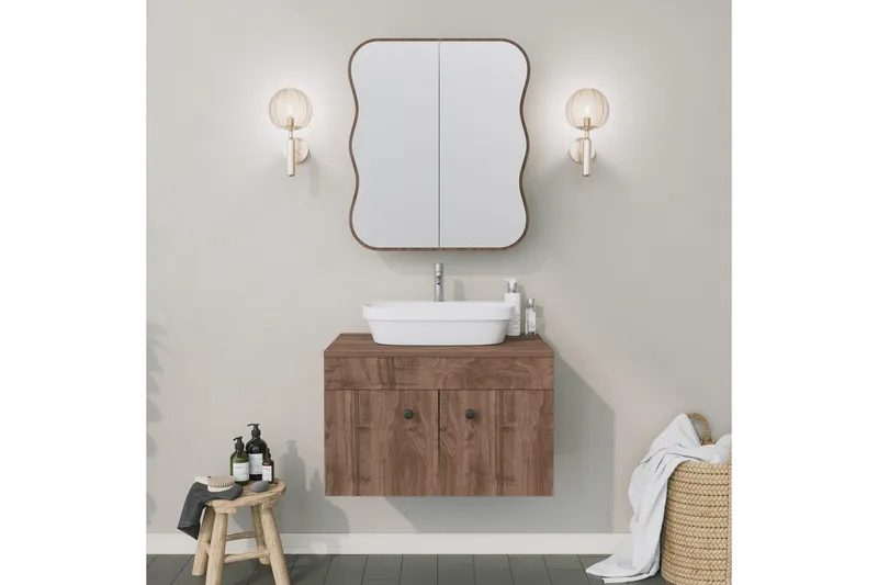 Najmin Väggskåp med Spegel 45 cm - Valnöt - Hus & renovering - Kök & bad - Badrum - Badrumsmöbler & badrumsinredning - Spegelskåp badrum
