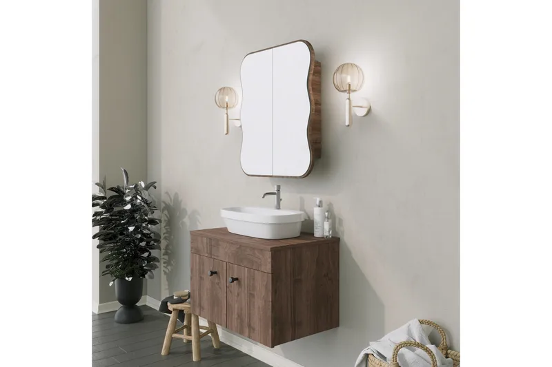 Najmin Väggskåp med Spegel 45 cm - Valnöt - Hus & renovering - Kök & bad - Badrum - Badrumsmöbler & badrumsinredning - Spegelskåp badrum