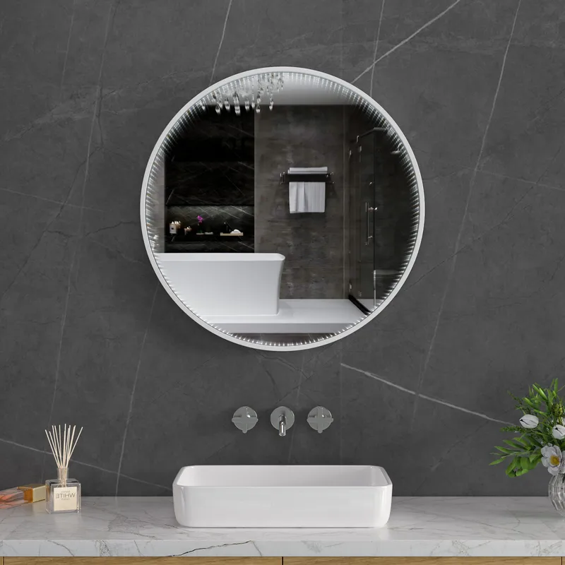 Tunnel-spegel 60 cm | Silver aluminiumram | LED-belysning med dimmer