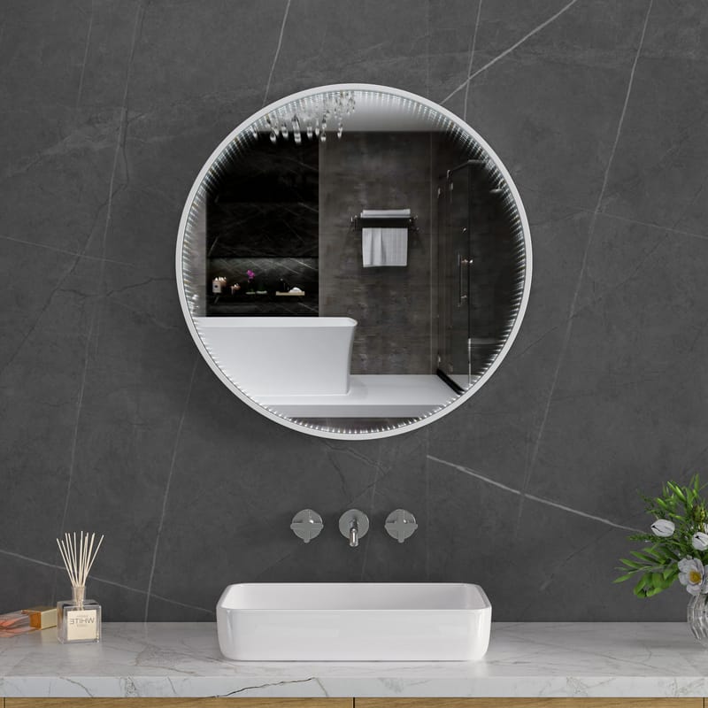 Tunnel-spegel 80x80 cm | LED-belysning med dimmer | Aluminiumram | IP44