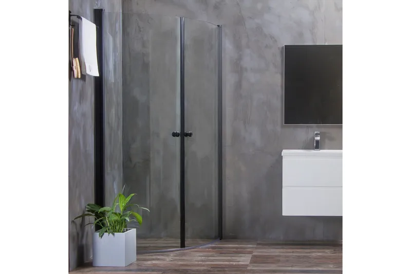 Bathlife Mångsidig Duschhörn Rund Dörr 45° 90x90 cm, Svart/Transparent