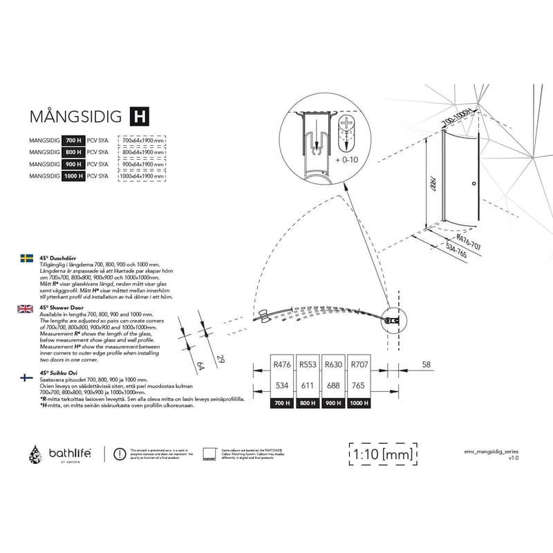 Duschdörr Mångsidig 45° Dörr Klarglas Svart 1000 - Transparent - Hus & renovering - Kök & bad - Badrum - Duschar