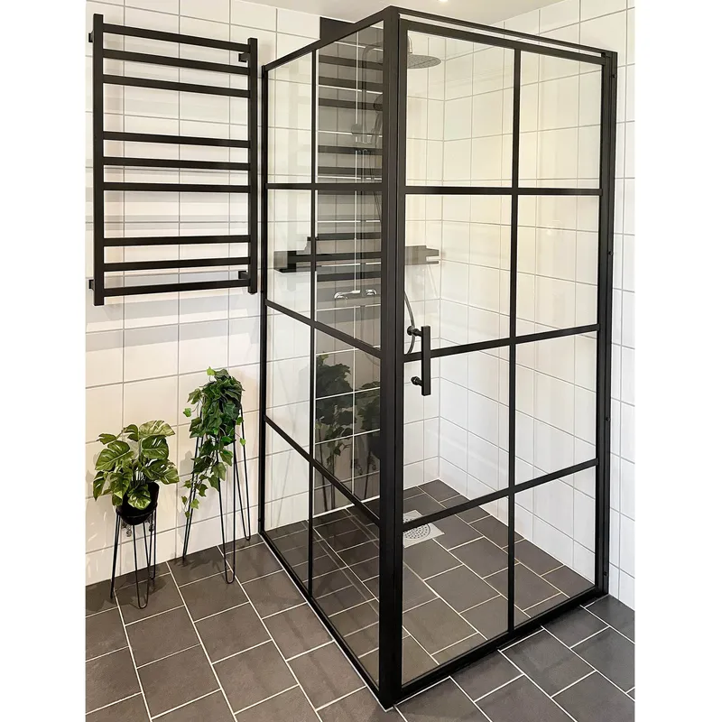 Duschhörna 100x100x200cm | 6mm säkerhetsglas | Svarta profiler - Hus & renovering - Kök & bad - Badrum - Duschar - Duschväggar