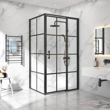 Duschhörna fyrkantig 110x110x200 - svarta profiler - Hus & renovering - Kök & bad - Badrum - Duschar - Duschväggar
