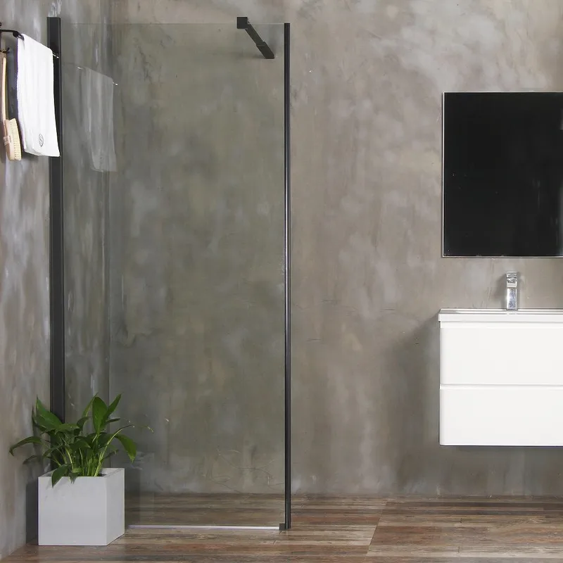 Mångsidig Duschvägg Rak Vägg Svart Klarglas 90x190 cm, Svart|Glas