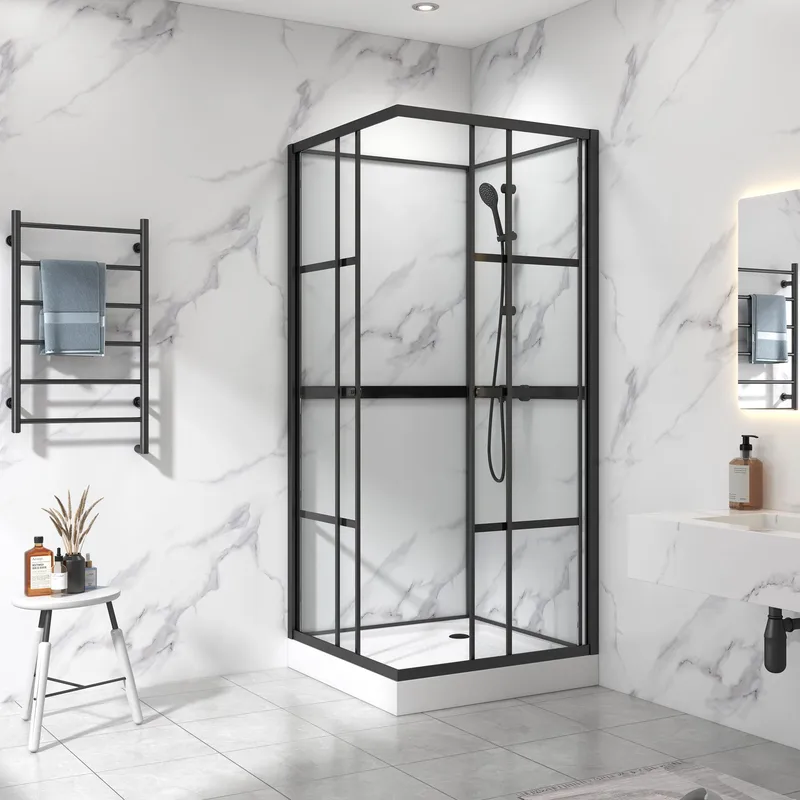 Komplett duschkabin 90x90x215cm | Spröjsad industriell design | Svart