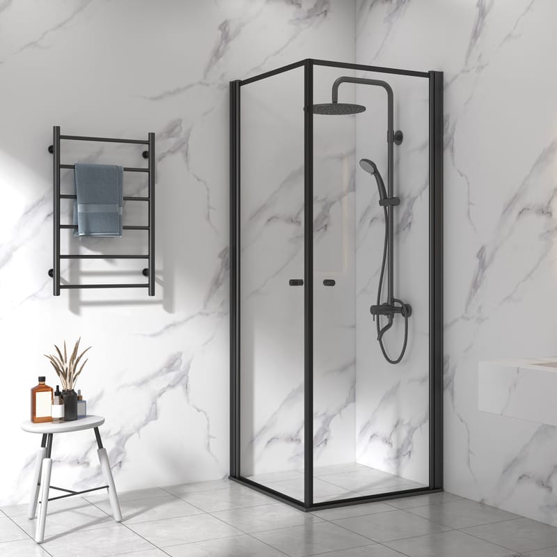 Duschhörna 90x90cm | Aluminium & säkerhetsglas | Svart ram
