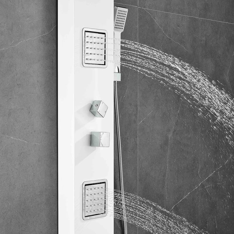 Duschpanel - Vit & silver med fyrkantig dusch - Hus & renovering - Kök & bad - Badrum - Duscharmatur & dusch tillbehör