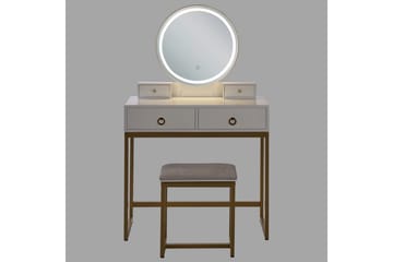 Auxon Sminkbord med Spegel och Belysning i Trä med Metallben - Vit|Beige - Möbler - Bord & matgrupper - Sminkbord & toalettbord