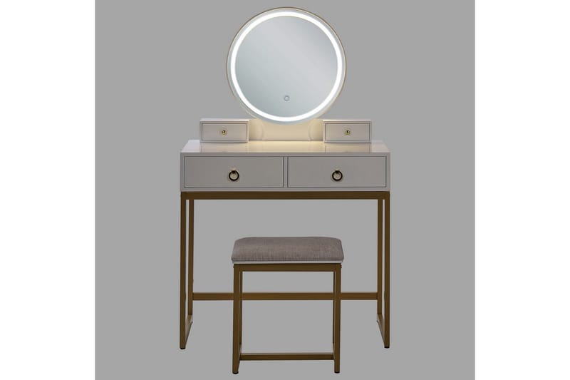 Auxon Sminkbord med Spegel och Belysning i Trä med Metallben - Vit|Beige - Möbler - Bord & matgrupper - Sminkbord & toalettbord