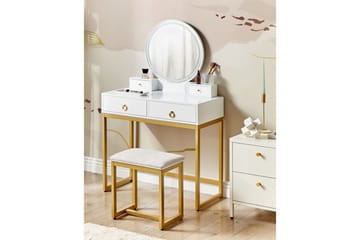 Auxon Sminkbord med Spegel och Belysning i Trä med Metallben - Vit|Beige - Möbler - Bord & matgrupper - Sminkbord & toalettbord