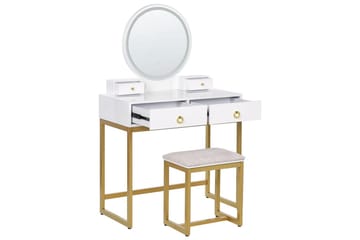 Auxon Sminkbord med Spegel och Belysning i Trä med Metallben - Vit|Beige - Möbler - Bord & matgrupper - Sminkbord & toalettbord