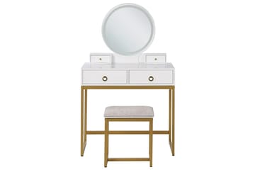 Auxon Sminkbord med Spegel och Belysning i Trä med Metallben - Vit|Beige - Möbler - Bord & matgrupper - Sminkbord & toalettbord