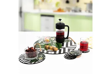 Träbricka & glasunderlägg 8-pack - Flerfärgad - Hushåll - Servering & Dukning - Brickor & fat - Serveringsbricka