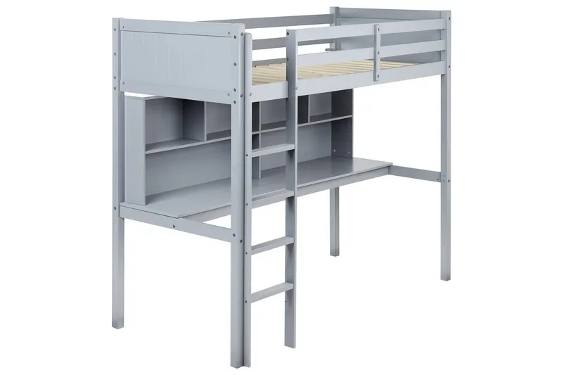 Högsäng med skrivbord Foucamont - Grå - Möbler - Barnmöbler - Barnsäng & juniorsäng - Loftsäng barn