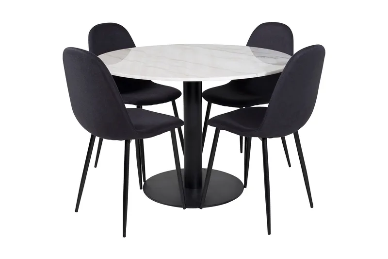 Admira Matgrupp 106 cm Rund inkl 4 Ypas Stolar, Marmor/Vit/Svart