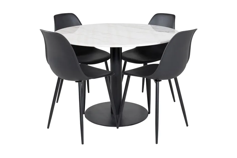 Admira Matgrupp 106 cm Rund inkl 4 Ypas Stolar, Marmor/Vit/Svart