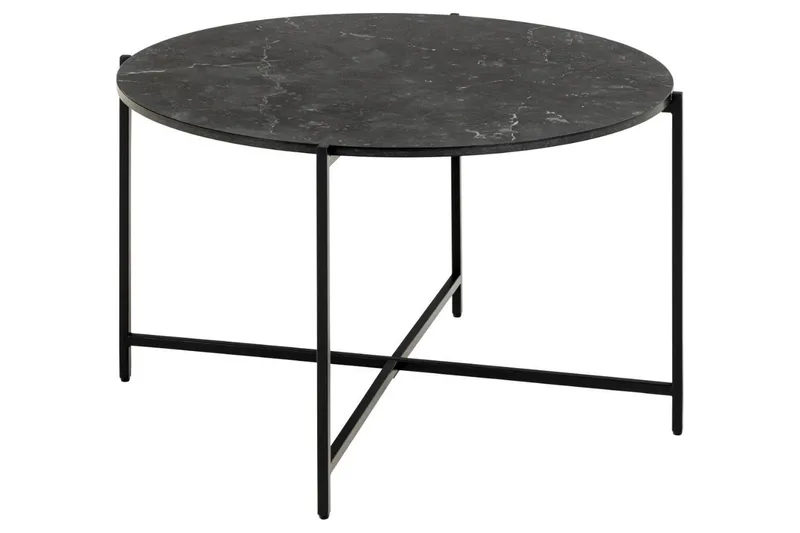 Almina Runt Soffbord 70 cm i Marmor med Metallunderrede, Svart