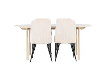Andy Matgrupp 180 cm Oval med 4 Leone stolar - Whitewash/Beige - Möbler - Bord & matgrupper - Matgrupper